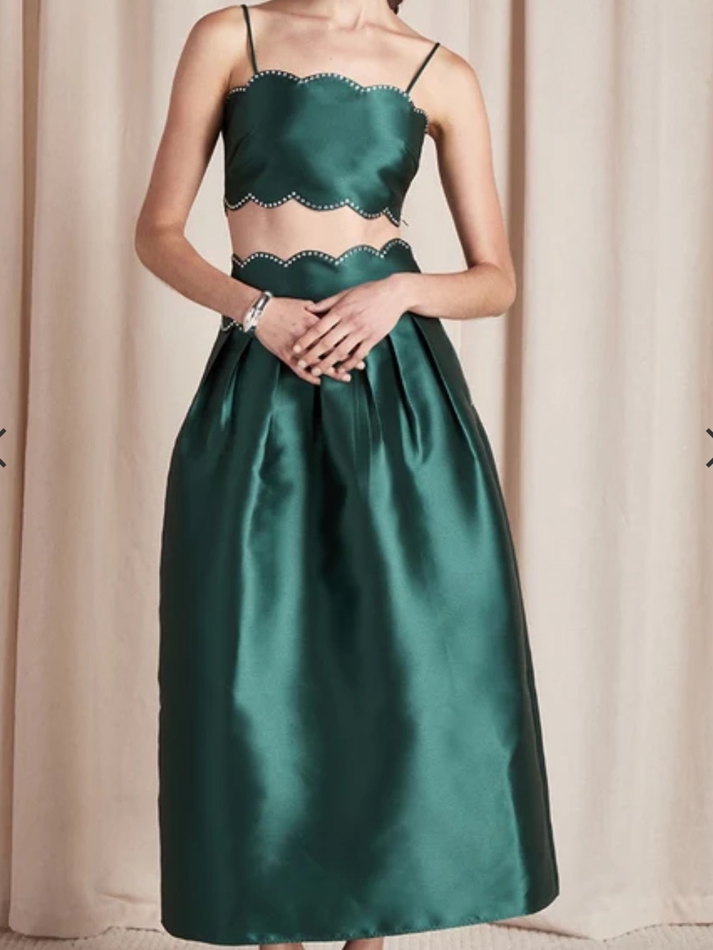 SAYLOR Emerald Scalloped Satin Midi Two-Piece Dress